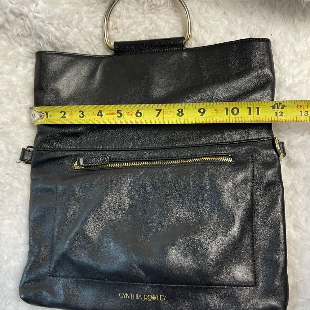 CYNTHIA ROWLEY BLACK LEATHER CONVERTIBLE FOLD-OVER SATCHEL TOTE . - Picture 9 of 12